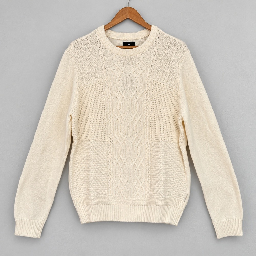 Ben Sherman Cable Knit Sweater Men L Ivory 100% Cotton Crew Neck NWT